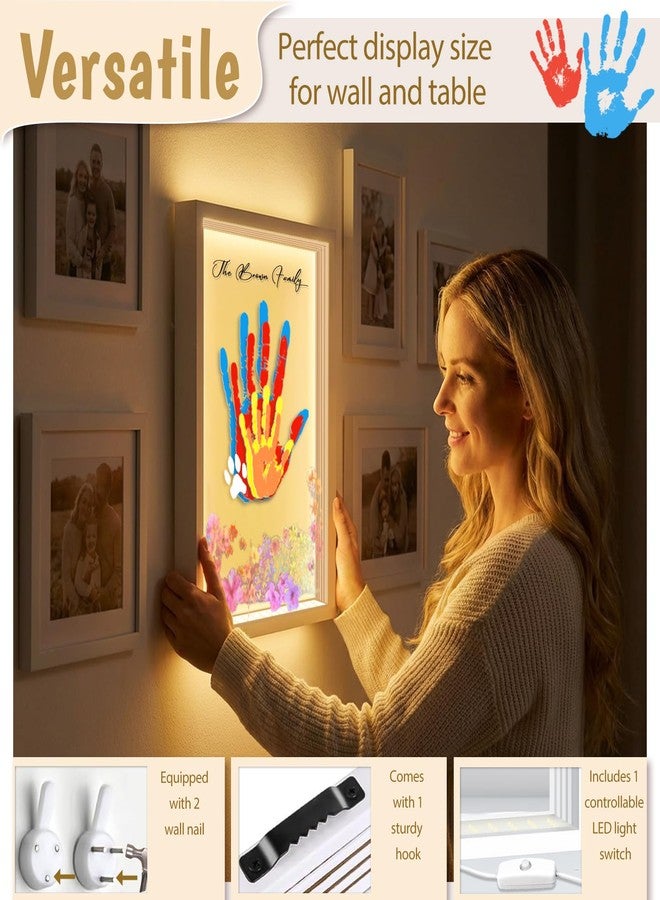 أور ورم مجموعة OurWarm العائلية لبصمات الأيدي مع إضاءة، إطار خشبي تذكاري لبصمات الأيدي مع ملصق وطلاء آمن للأطفال غير سام، هدايا تذكارية للمواليد الجدد، عيد الأم، الآباء الجدد، يوم التبني - Image 5